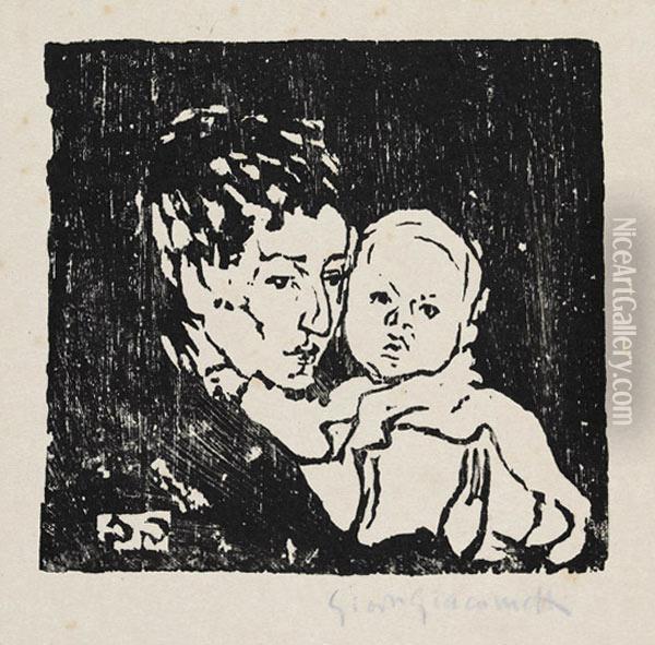 Mutter Und Kind. I. - Annetta Mit Bruno Oil Painting - Giovanni Giacometti