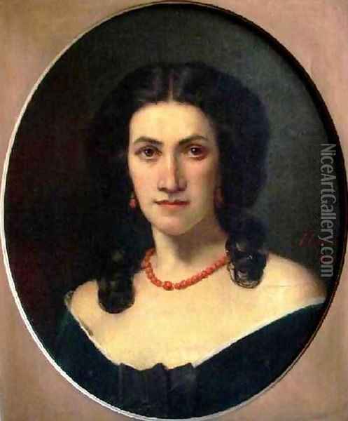 Portrait of a Woman with a Coral Necklace Oil Painting - Jean-Jacques Henner