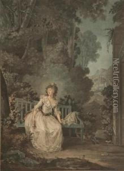 Madame Dugazon. Oil Painting - Jean-Francois Janinet