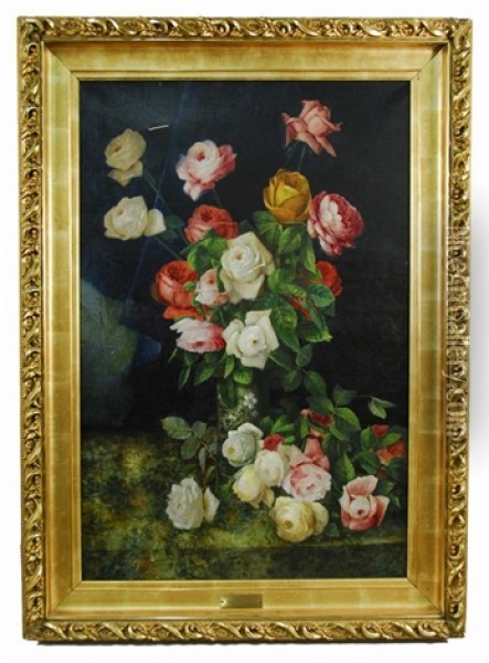 Still Life Of Roses Oil Painting - Charles Storer