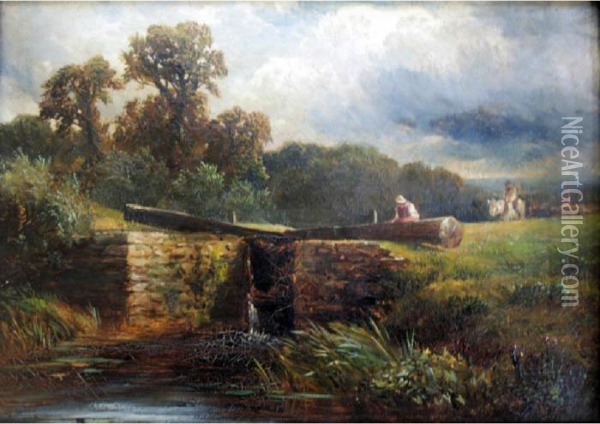A Lock On The Trent Near King's Mill Oil Painting - George Turner