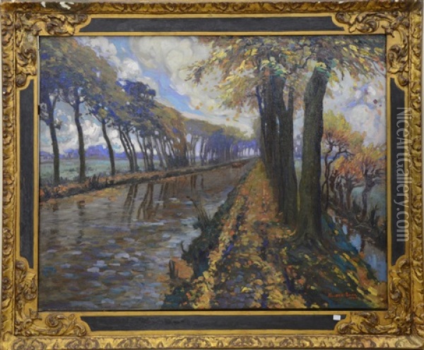 Canal En Automne Oil Painting - Pol Van De Broeck