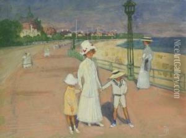 Uferpromenade Mit Personen Oil Painting - Johannes Martini