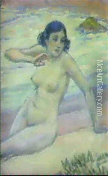 La Baigneuse De La Plage Sain Clair (circa 1910) Oil Painting - Theo van Rysselberghe