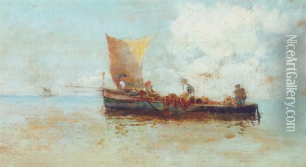 A Fishing Boat At Sea Oil Painting - Eduardo Dalbono