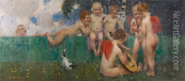 Kinderfries: Fruhling Oil Painting - Karl Hartmann