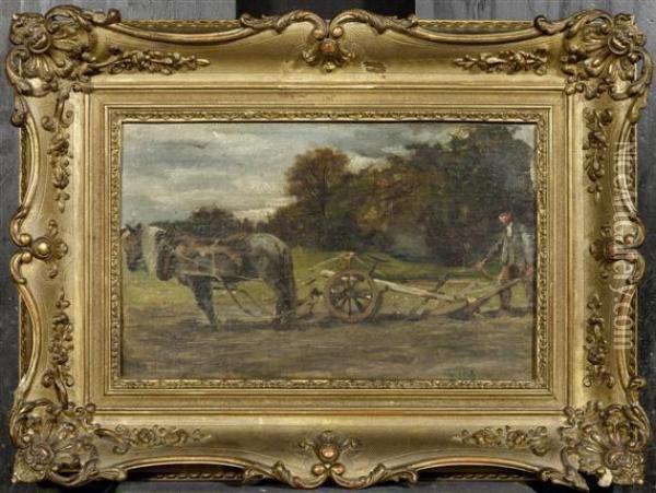 A Ploughing Peasant Oil Painting - Jean Baptiste Edouard Bal