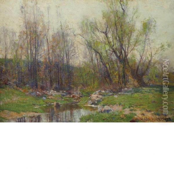 A Meadow Stream Oil Painting - Hugh Bolton Jones