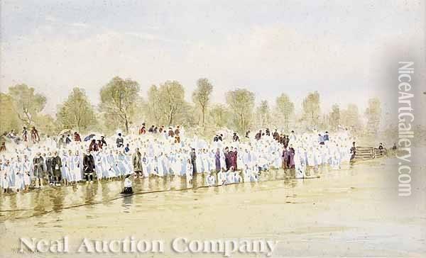 Baptism On The Banksof The Jordan River Oil Painting - Stanley Inchbold