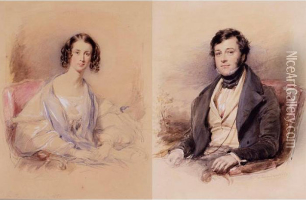 Portraits Of Samuel Bush Toller And Arabella Toller: A Pair Oil Painting - George Richmond