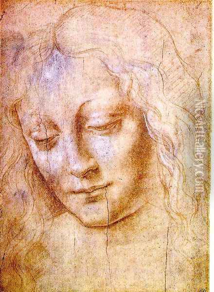 Head of a Young Woman Oil Painting - Leonardo Da Vinci