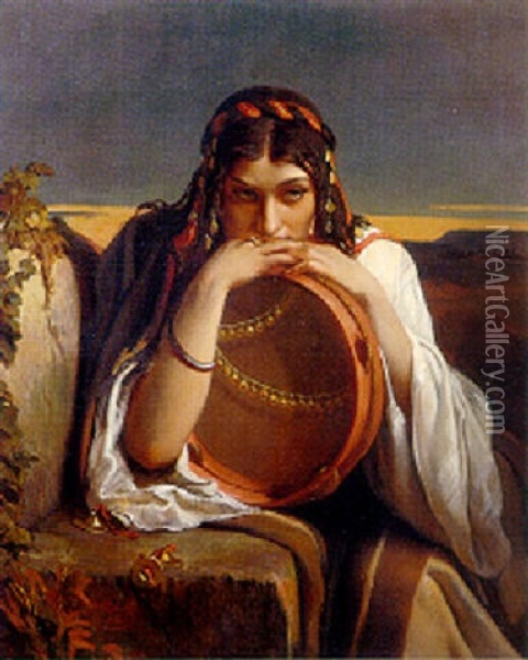 The Tambourine Oil Painting - Jean-Francois Portaels