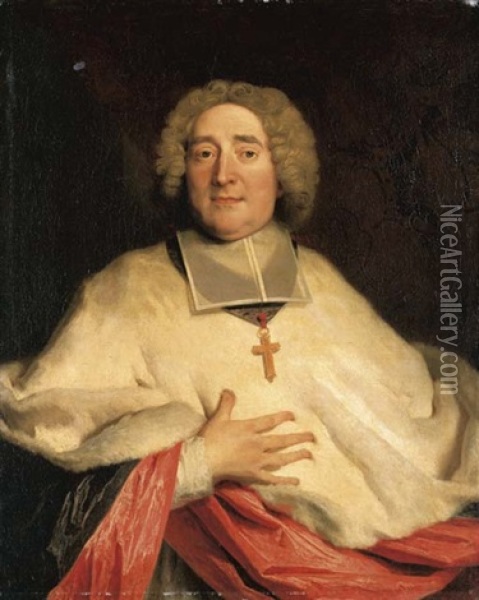 Portrait Of A Bishop, Bust-length, In Winter Dress Oil Painting - Nicolas de Largilliere