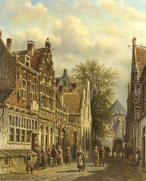 A busy street scene Oil Painting - Johannes Franciscus Spohler