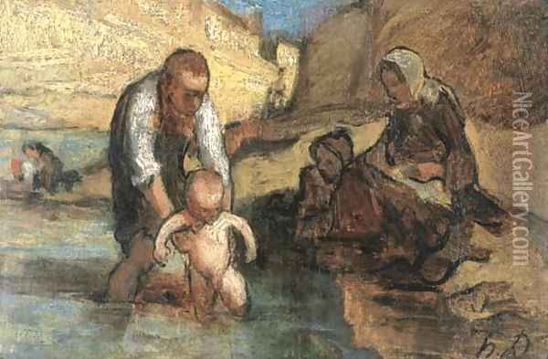 Le premier bain Oil Painting - Honore Daumier
