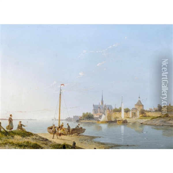 Uferpartie Bei Goes In Zeeland Oil Painting - Pieter Cornelis Dommershuijzen