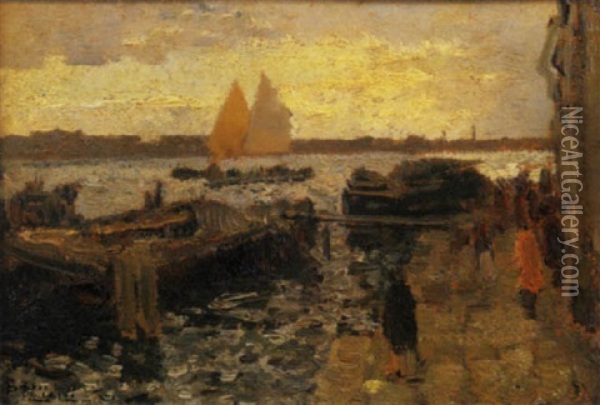 Venezia, Approdo In Laguna Oil Painting - Beppe Ciardi