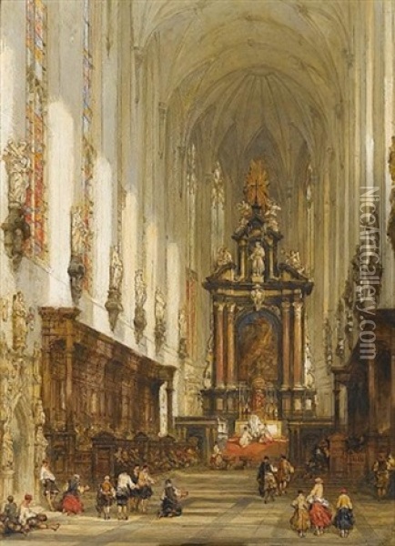The Interior Of St. Paul's, Antwerp Oil Painting - David Roberts