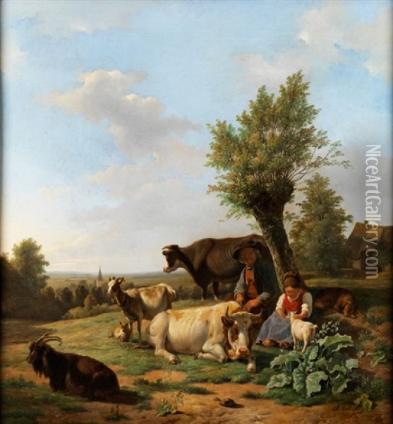 Sommerliche Landschaft Mit Hirte Und Herde Oil Painting - Jan Kobell the Younger