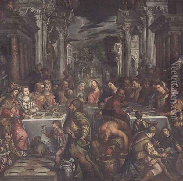 The Marriage Feast at Cana Oil Painting - Andrea Michieli (see Vicentino)