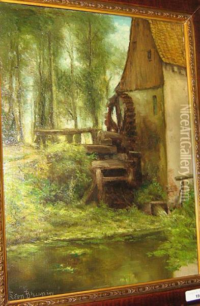 Le Moulin A Eau Oil Painting - Leon Meuter De Brunin