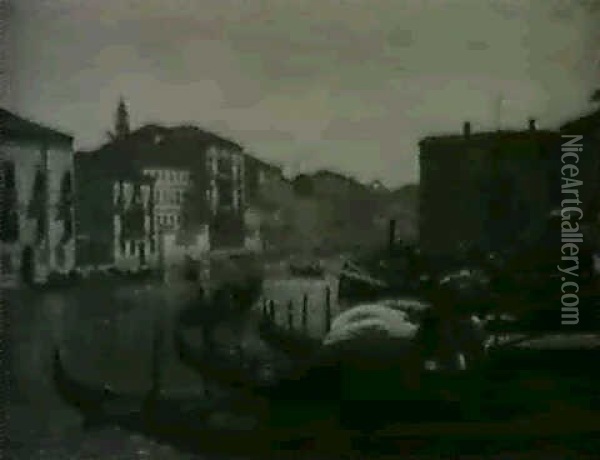 Gondolas On A Canal Oil Painting - Carl Libert August Lentz