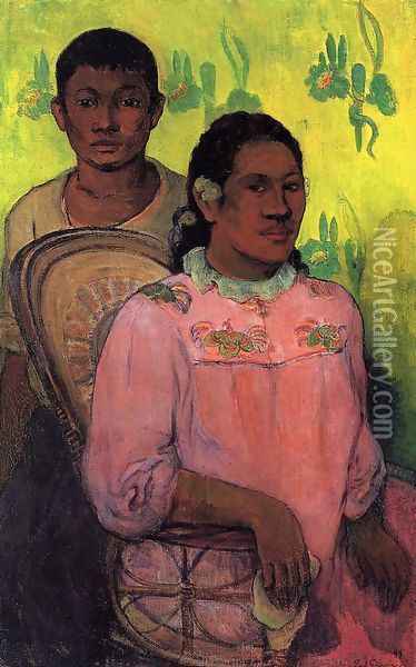 Tahitian Woman And Boy Oil Painting - Paul Gauguin