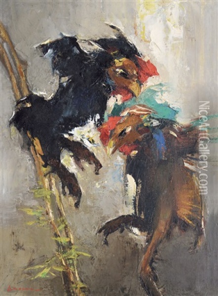 Young Fighting Cock Oil Painting - Gerard Pietersz van Zyl