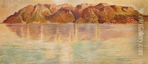Le Gramont (+ Le Lac Fin D'hiver; 2 Works) Oil Painting - Ernest Bieler