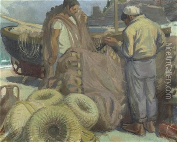 Fischer Beim Netzflicken, Suditalien Oil Painting - Alexandre Gaston Guignard
