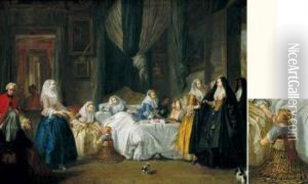 La Visite De Dames Maltaises A L'accouchee (madame Loth) Oil Painting - Antoine de Favray