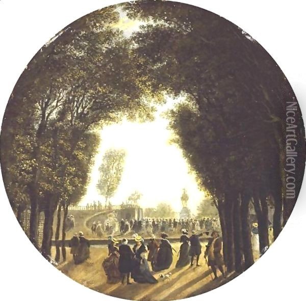 View Of The Tuileries Gardens, Paris Oil Painting - Pierre-Antoine Demachy
