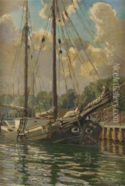 Ewer Im Hafen Von Eckernforde Oil Painting - Karl Boessenroth