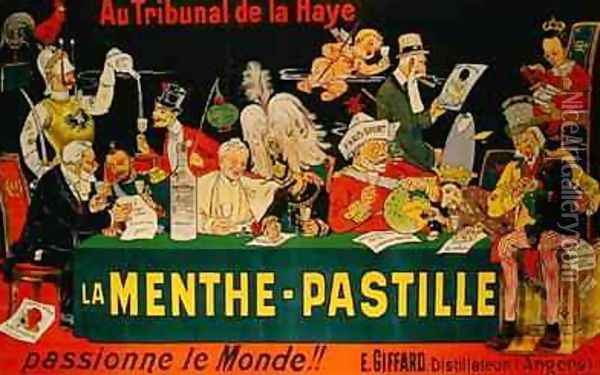 Poster advertising La MenthePastille referring to the First Hague Peace Conference of 1899 Oil Painting - Eugene Oge