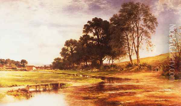 By Mead and Stream Oil Painting - Benjamin Williams Leader