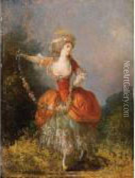 Lady Dancing With A Garland Oil Painting - Jean-Frederic Schall