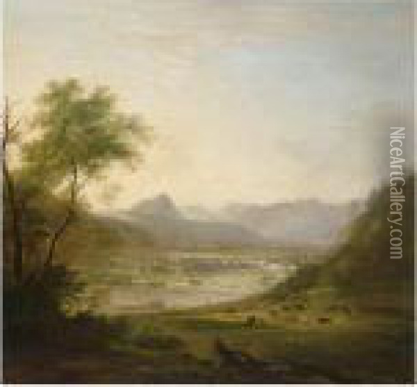 A View Of Bad Tolz Oil Painting - Georg Maximilian Johann Von Dillis