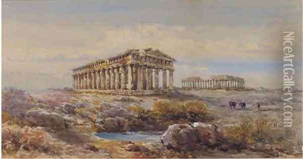 The Temples at Paestum, Italy Oil Painting - Giovanni Lanza