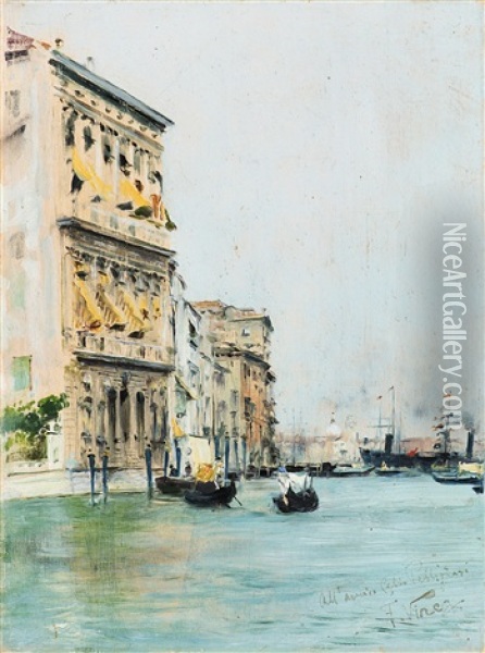 Venezia. Canal Grande Con Gondole Oil Painting - Francesco Vinea