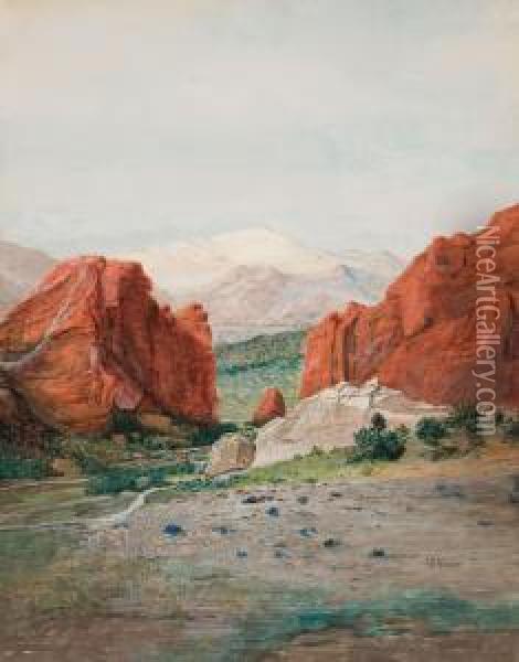 Pike's Peak From The Garden Of Thegods Oil Painting - H. Irving Marlatt