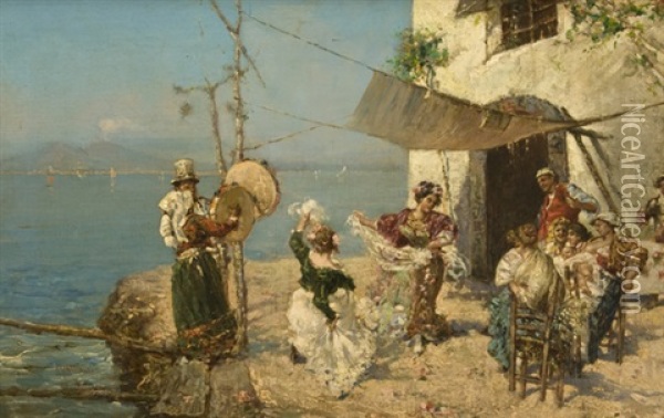 Tarantella Nel Golfo Di Napoli Oil Painting - Carmine Ciardiello