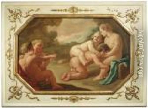 De. Putti Playing Blindman's 
Buff. A Supraporte. The Attribution Has Been Confirmed By Nicola 
Spinosa, Napels. Oil/canvas/canvas.#1provenance: Old Hessian Private 
Collection Oil Painting - Francesco de Mura