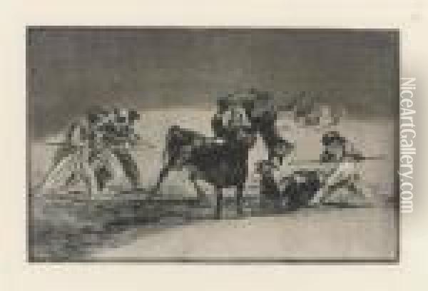 Palenque De Los Moros Hecho Con Burros, Plate 17 From : Tauromaquia Oil Painting - Francisco De Goya y Lucientes