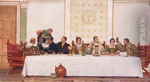 The Wedding Feast Oil Painting - James Dromgole Linton