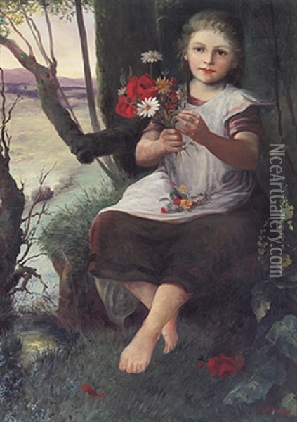 Sitzendes Madchen Mit Blumenstraus Oil Painting - Carl Kricheldorf