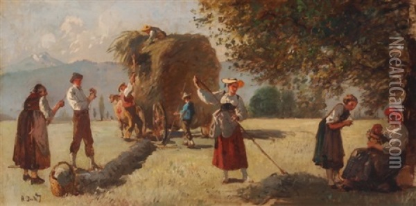 Bei Der Heuernte Oil Painting - Alfred-Paul-Emile-Etienne Dumont