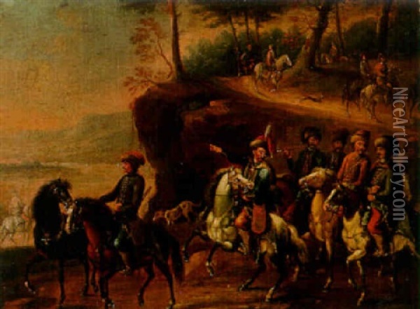 A Cavalry Troop On A Track Oil Painting - Jan Peter van Bredael the Elder