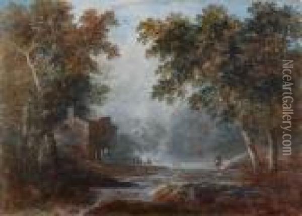 Landscape With Fishermen Near A River Oil Painting - Jean-Baptiste Pillement