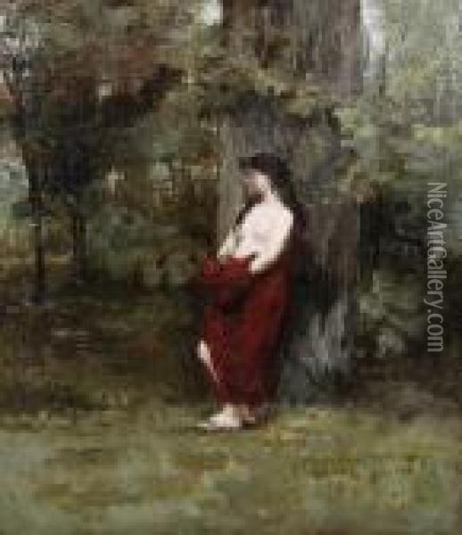 A Female Nude In A Woodland Landscape Oil Painting - Jean-Jacques Henner