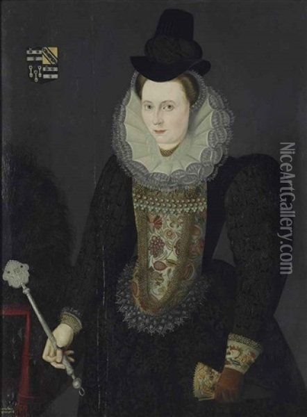 Portrait Of A Lady Traditionally Identified As Lady Anne Bowyer, Nee Salter (1592-1676), Three-quarter-length, In A Richly Embroidered Bodice... Oil Painting - Marcus Gerards the Younger